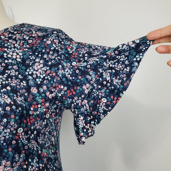 LOFT Outlet Soft Stretchy Ditsy Floral Short Ruffle Sleeve Top, Size M - Picture 4 of 12